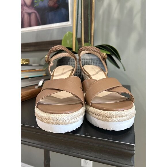 Stuart Weitzman Mykonos Espadrille Braided Leather Wedge Sandal Brown Womens  10 - Picture 8 of 14